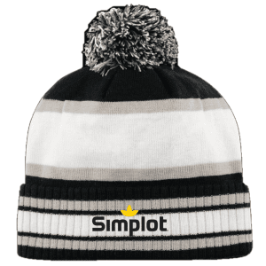 DK71 Traditional Custom Ribbed Roll Toque With Pom Pom - Black/White/Silver